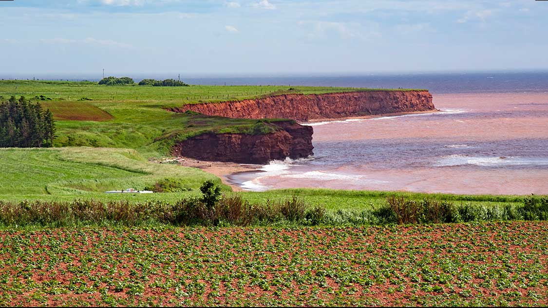 Red sand cliffs seen on a PEI road trip