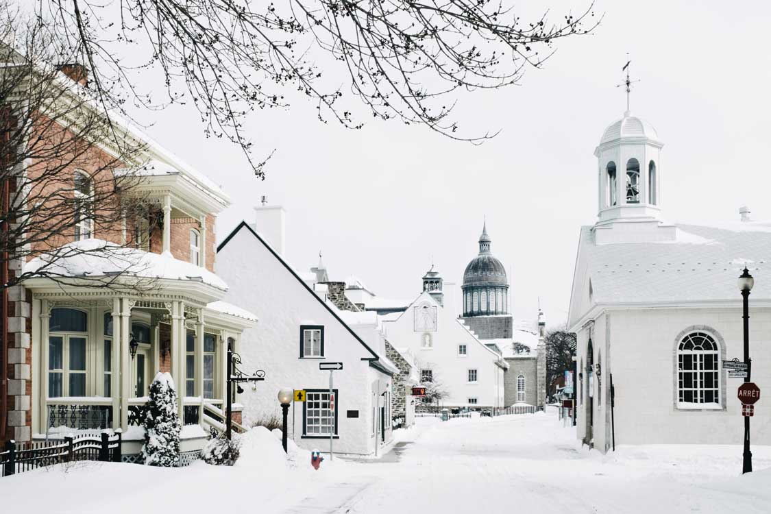 Snow blankets the historic centre of Trois Rivieres, Quebec