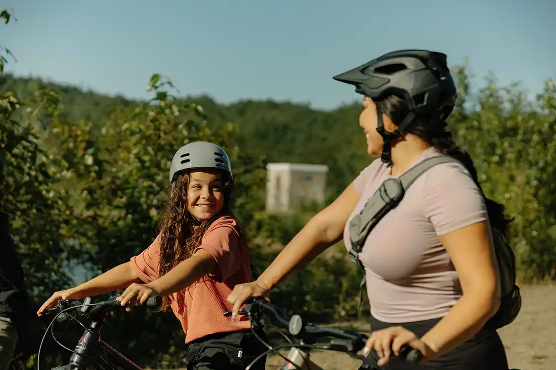 Mother and daughter mountain biking in Cambellton New Brunswick