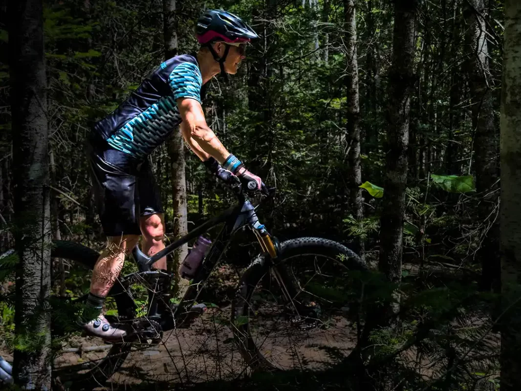 Rebekkah Chasse mountain biking at Killarney Lake in Fredericton